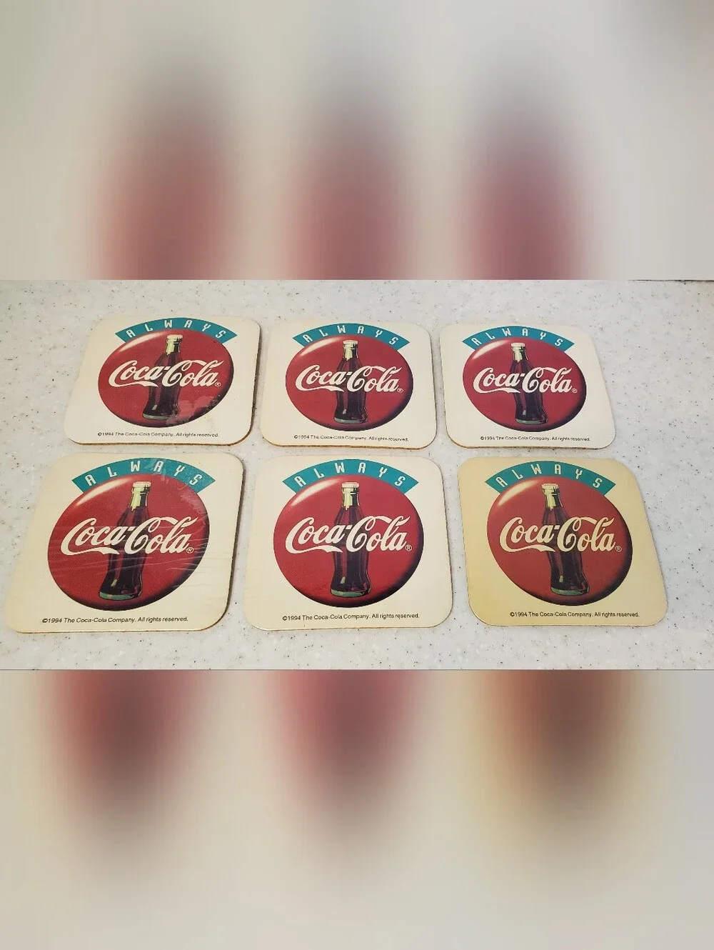 Vintage 1994 Coca Cola Cork Coaster Set 6 Always Coca-Cola Coke Bar Man Cave